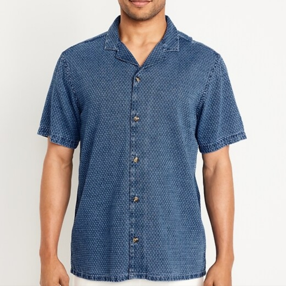 Men's Camp Shirt Button Up Old Navy XL Blue Textured